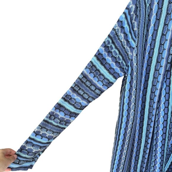 J Jill Womens 3D Knit Longline Open Cardigan Size M Blue Striped 80s Grannycore - Picture 3 of 9